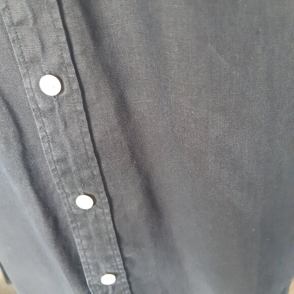 Eddie Bauer SZ M 100% Linen Mandarin Collar Men's Button Up Black Shirt - Picture 6 of 12